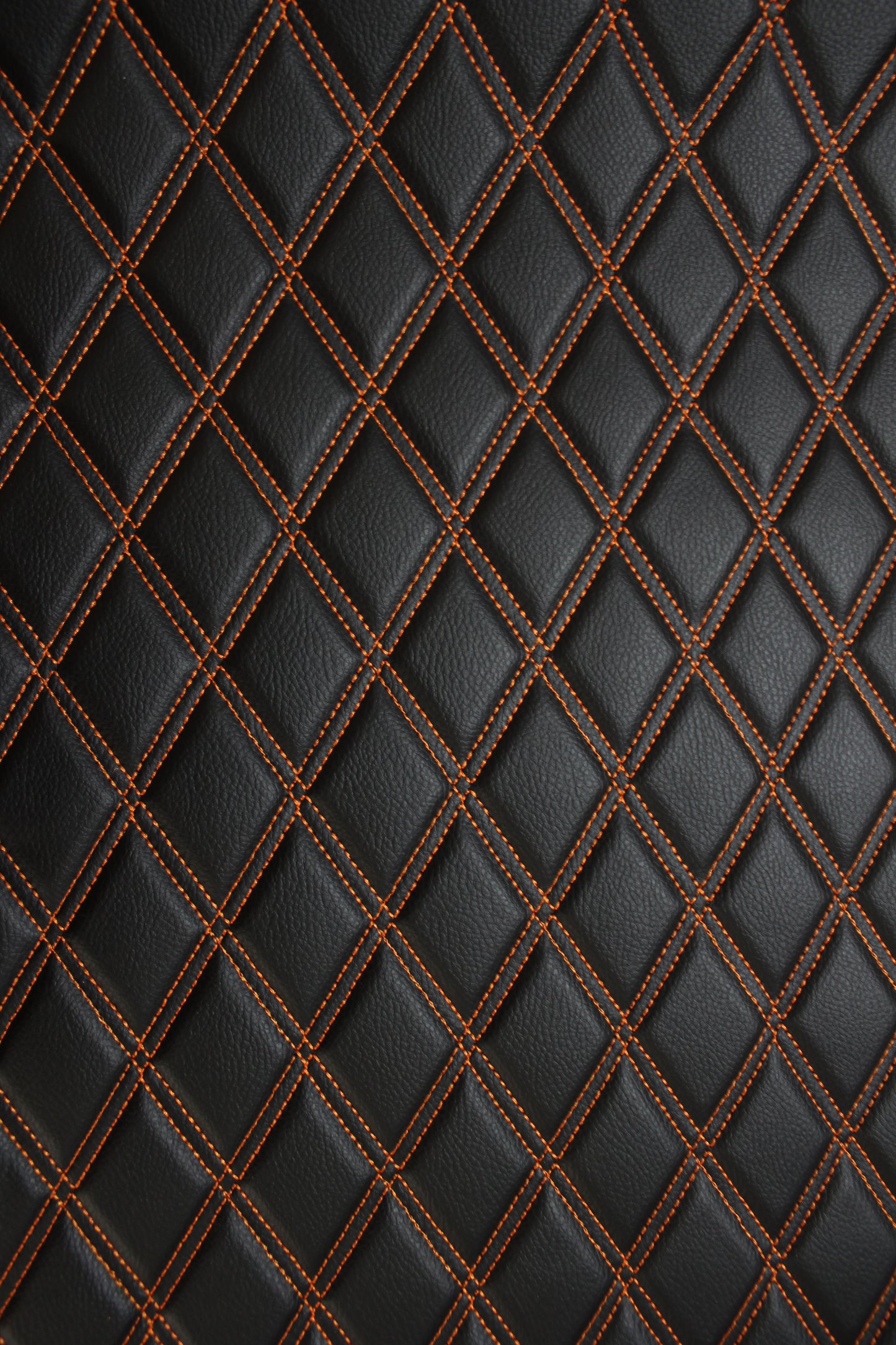 Double Orange Quilted Vinyl Faux Leather Car Upholstery Fabric | 2"x3" 5x7.5cm Diamond Stitched 5mm Foam Backed 140cm Wide -55" Wide