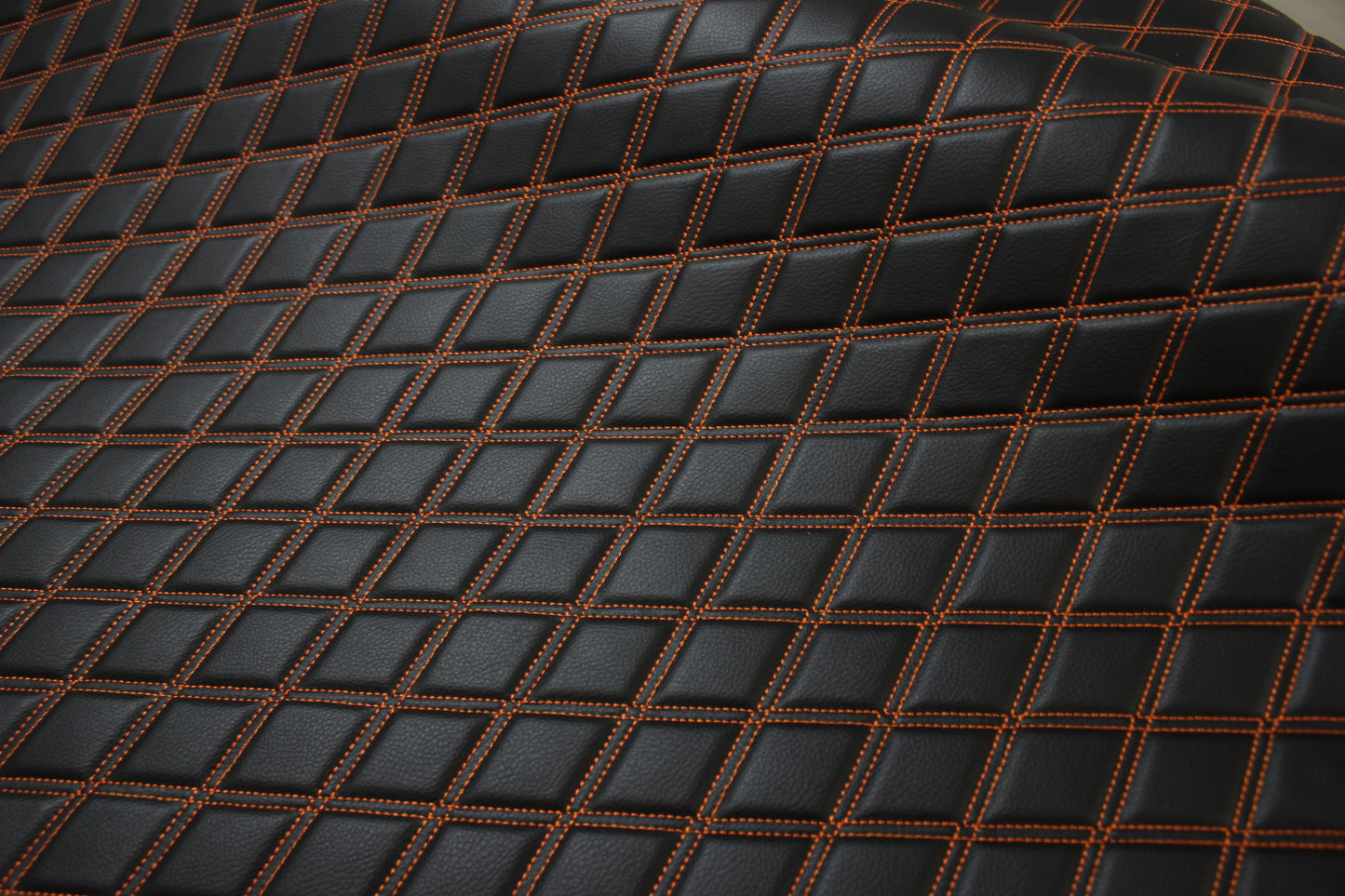 Double Orange Quilted Vinyl Faux Leather Car Upholstery Fabric | 2"x3" 5x7.5cm Diamond Stitched 5mm Foam Backed 140cm Wide -55" Wide