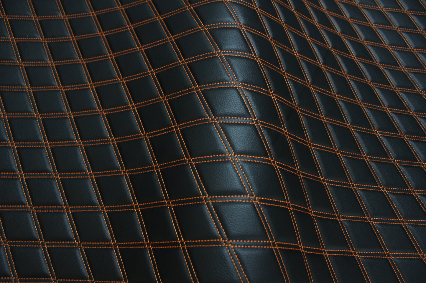 Double Orange Quilted Vinyl Faux Leather Car Upholstery Fabric | 2"x3" 5x7.5cm Diamond Stitched 5mm Foam Backed 140cm Wide -55" Wide