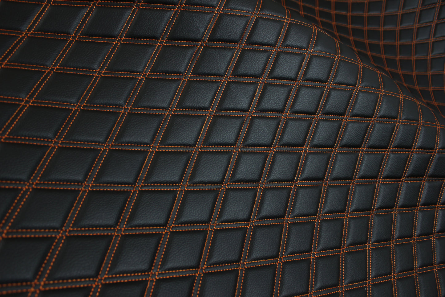 Double Orange Quilted Vinyl Faux Leather Car Upholstery Fabric | 2"x3" 5x7.5cm Diamond Stitched 5mm Foam Backed 140cm Wide -55" Wide