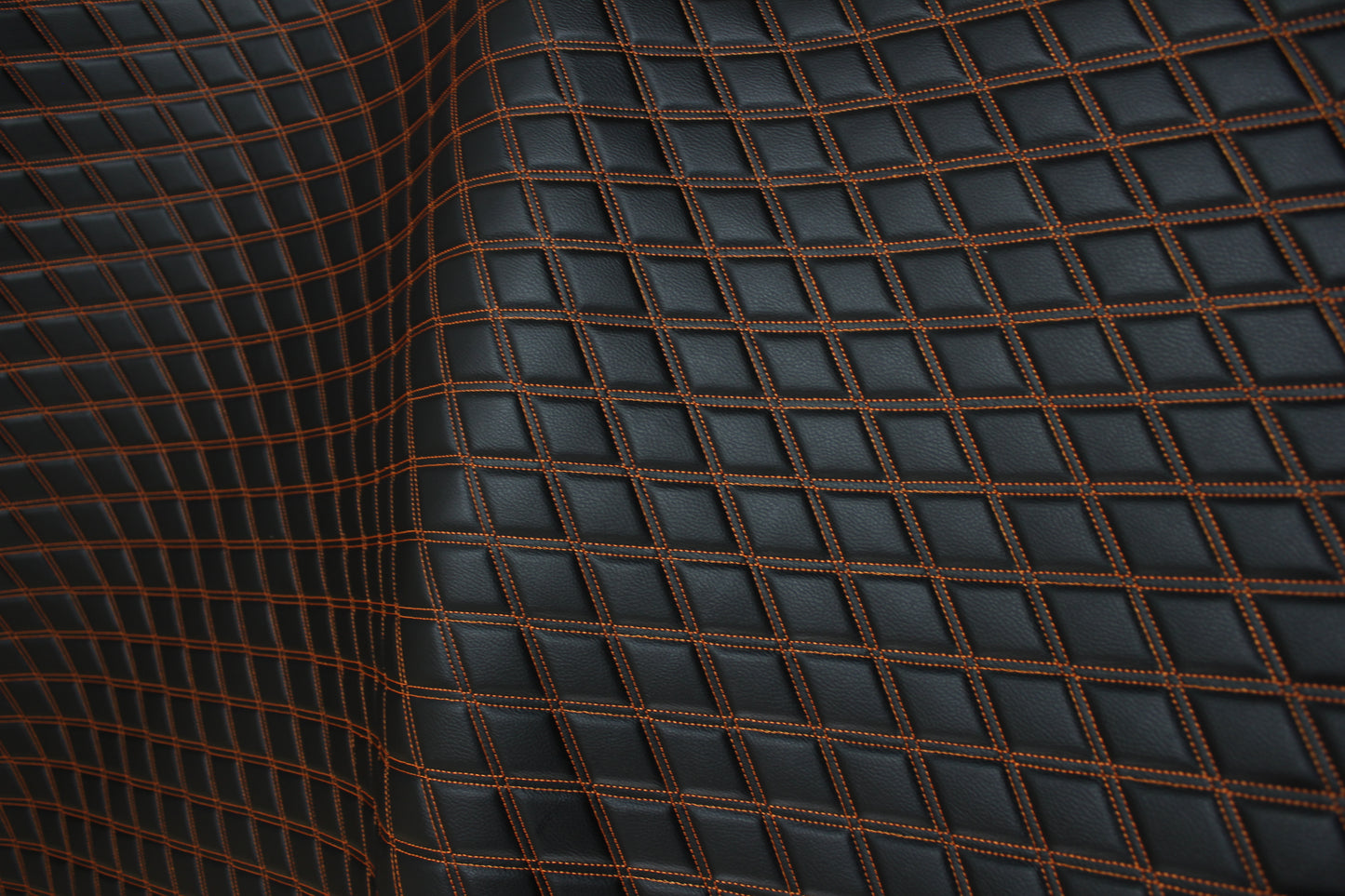 Double Orange Quilted Vinyl Faux Leather Car Upholstery Fabric | 2"x3" 5x7.5cm Diamond Stitched 5mm Foam Backed 140cm Wide -55" Wide