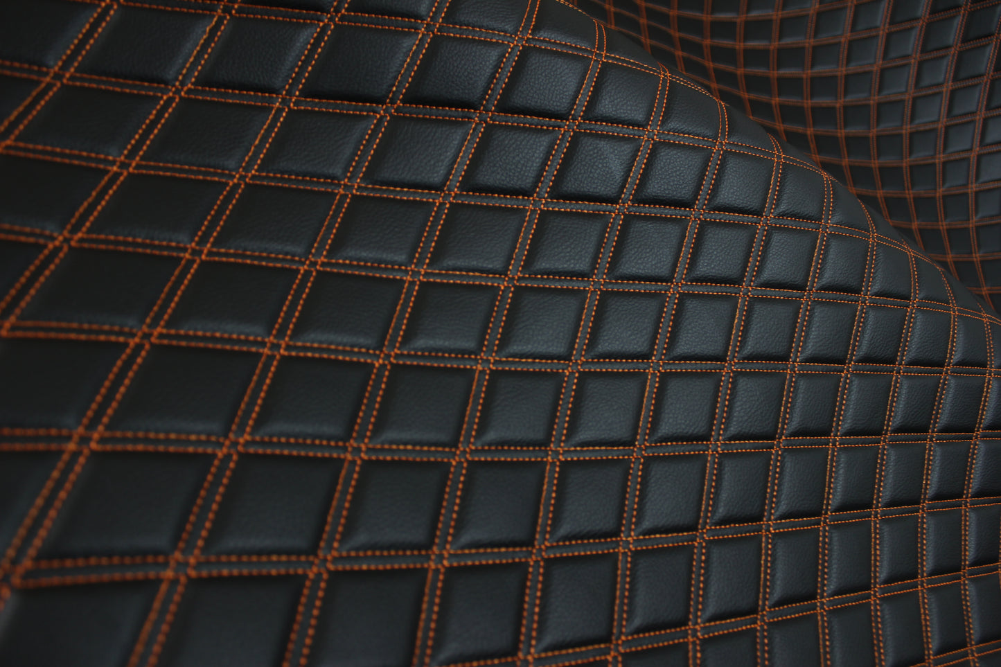 Double Orange Quilted Vinyl Faux Leather Car Upholstery Fabric | 2"x3" 5x7.5cm Diamond Stitched 5mm Foam Backed 140cm Wide -55" Wide