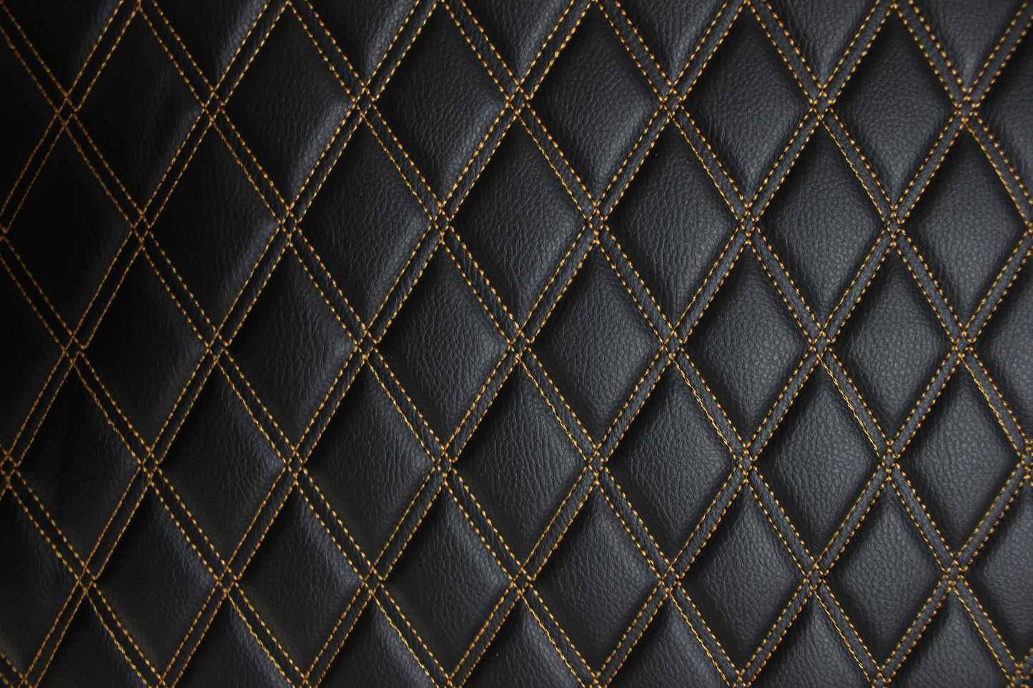 Double Gold Quilted Vinyl Faux Leather Car Upholstery Fabric | 2"x3" 5x7.5cm Diamond Stitched 5mm Foam Backed 140cm Wide -55" Wide