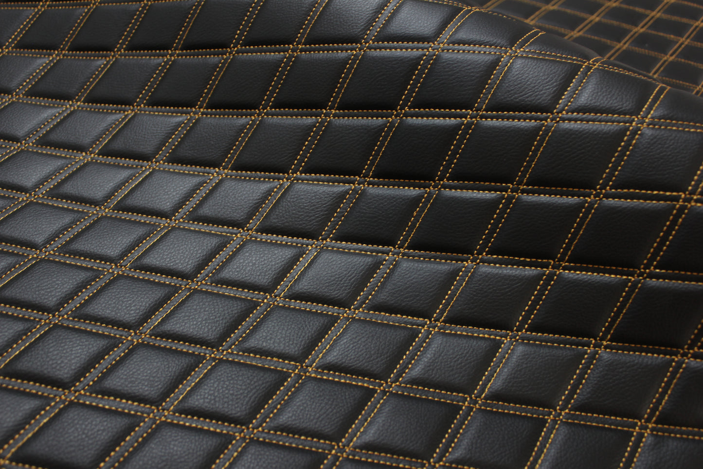 Double Gold Quilted Vinyl Faux Leather Car Upholstery Fabric | 2"x3" 5x7.5cm Diamond Stitched 5mm Foam Backed 140cm Wide -55" Wide