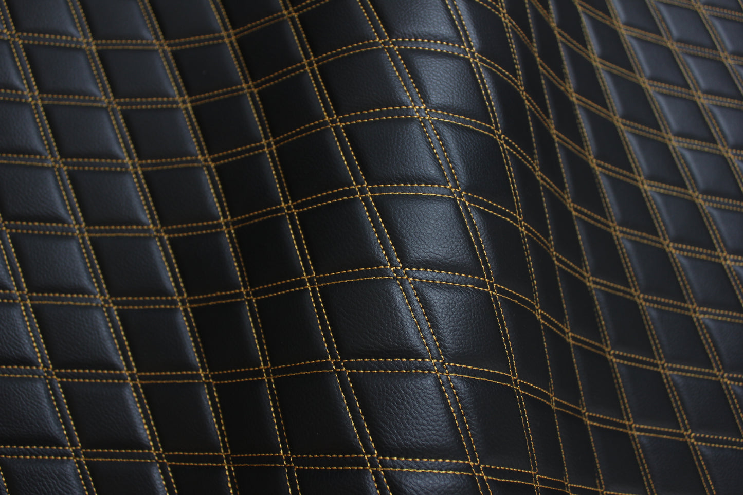 Double Gold Quilted Vinyl Faux Leather Car Upholstery Fabric | 2"x3" 5x7.5cm Diamond Stitched 5mm Foam Backed 140cm Wide -55" Wide