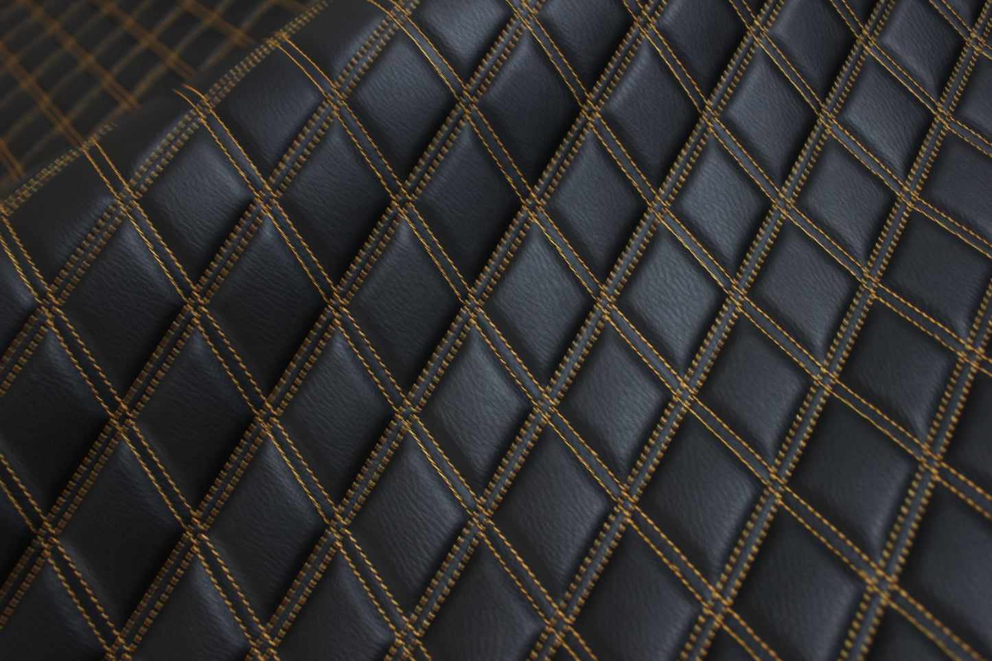 Double Gold Quilted Vinyl Faux Leather Car Upholstery Fabric | 2"x3" 5x7.5cm Diamond Stitched 5mm Foam Backed 140cm Wide -55" Wide