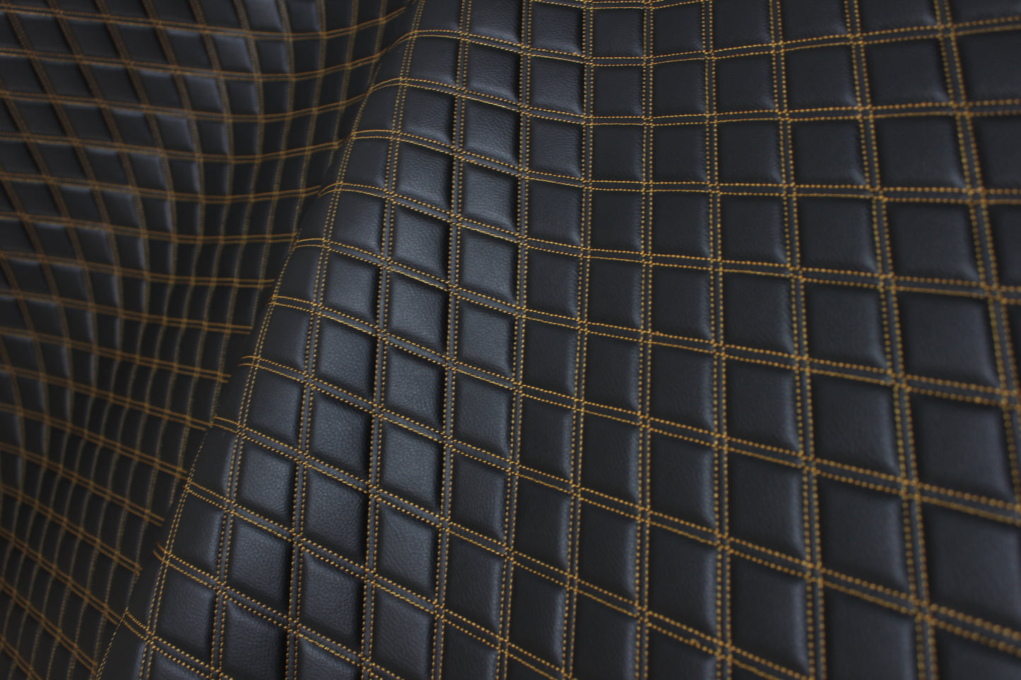 Double Gold Quilted Vinyl Faux Leather Car Upholstery Fabric | 2"x3" 5x7.5cm Diamond Stitched 5mm Foam Backed 140cm Wide -55" Wide