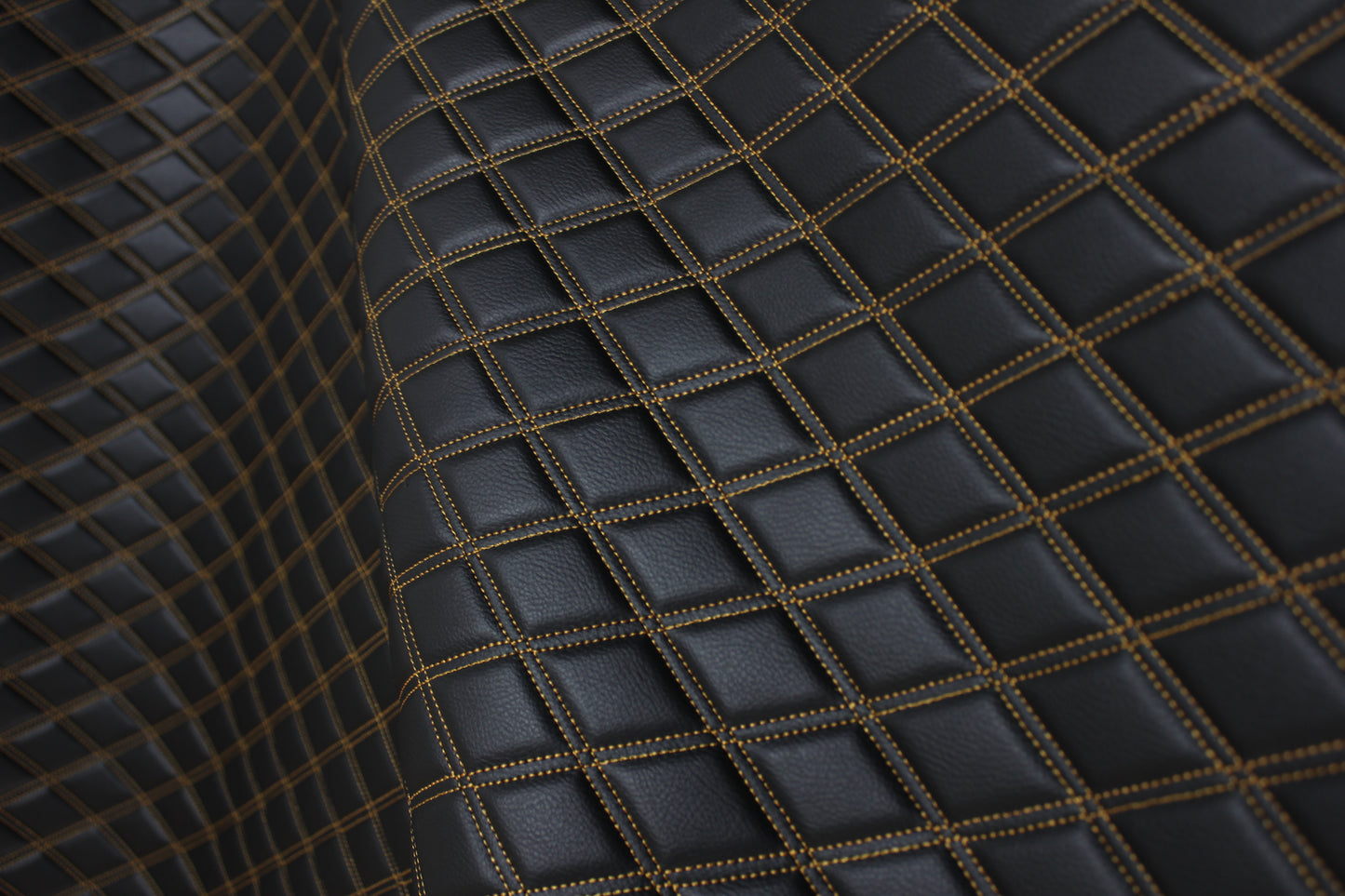 Double Gold Quilted Vinyl Faux Leather Car Upholstery Fabric | 2"x3" 5x7.5cm Diamond Stitched 5mm Foam Backed 140cm Wide -55" Wide