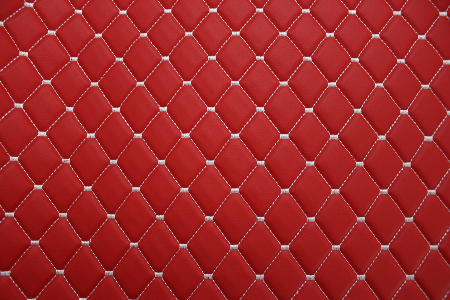 Red White Quilted Vinyl Faux Leather Car Upholstery Fabric | 2"x2" 5x5cm Diamond Stitch with 5mm Foam Backing | 140cm Wide | Automotive Projects