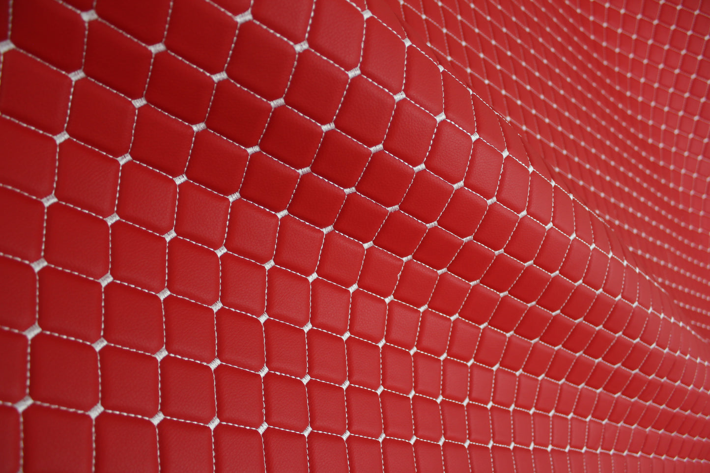 Red White Quilted Vinyl Faux Leather Car Upholstery Fabric | 2"x2" 5x5cm Diamond Stitch with 5mm Foam Backing | 140cm Wide | Automotive Projects