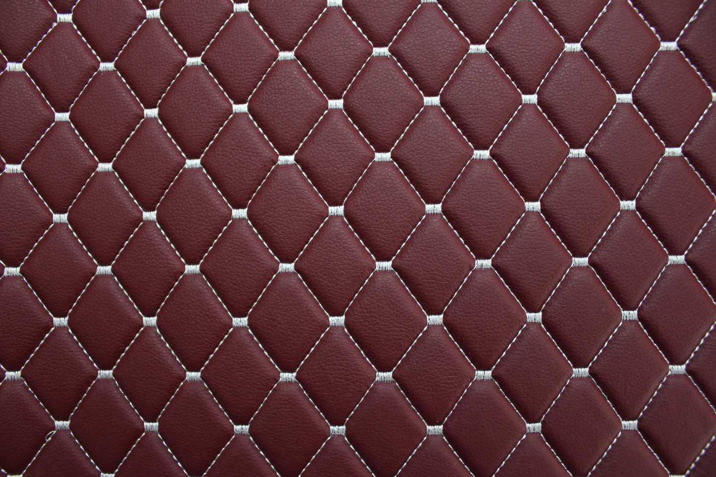 Dark Red White Quilted Vinyl Faux Leather Car Upholstery Fabric | 2"x2" 5x5cm Diamond Stitch with 5mm Foam | 140cm Wide | Automotive Projects