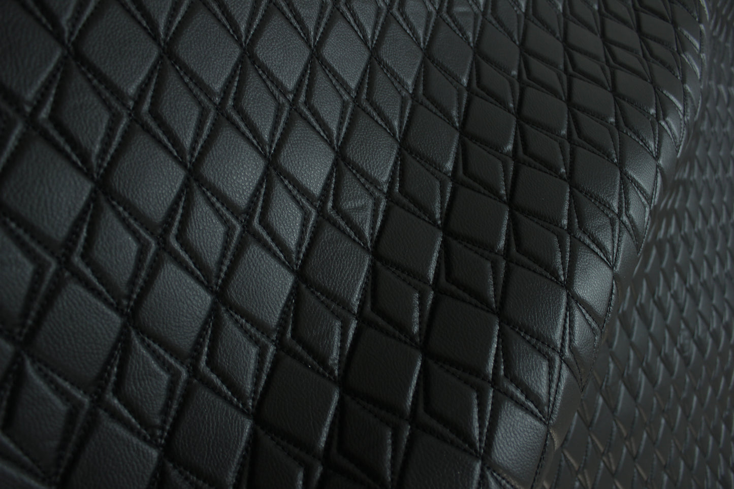Black Upholstery Synthetic Double Diamond Black Stitched Leather & Foam Backing - Perfect for DIY Projects |Car Seats | Door ,Interior, Headline |140cm Width
