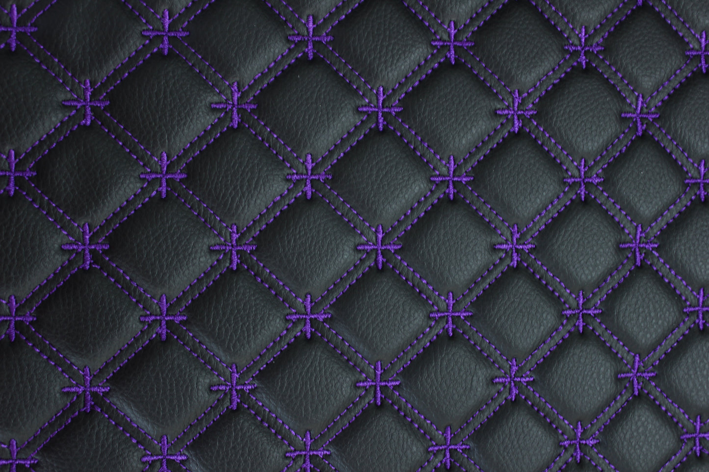Purple Snowflake Cross Quilted Black Vinyl Faux Leather Car Upholstery Fabric | 2" x 5cm Stitch with 5mm Foam Backing | 140cm Wide | Automotive