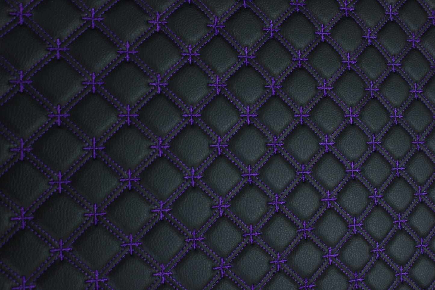 Purple Snowflake Cross Quilted Black Vinyl Faux Leather Car Upholstery Fabric | 2" x 5cm Stitch with 5mm Foam Backing | 140cm Wide | Automotive