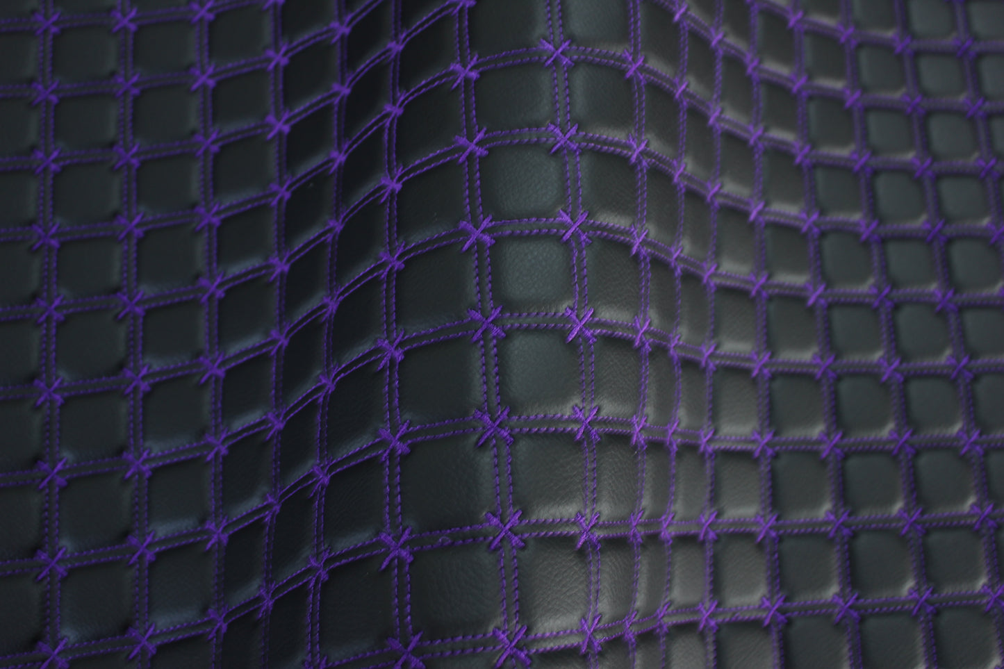 Purple Snowflake Cross Quilted Black Vinyl Faux Leather Car Upholstery Fabric | 2" x 5cm Stitch with 5mm Foam Backing | 140cm Wide | Automotive