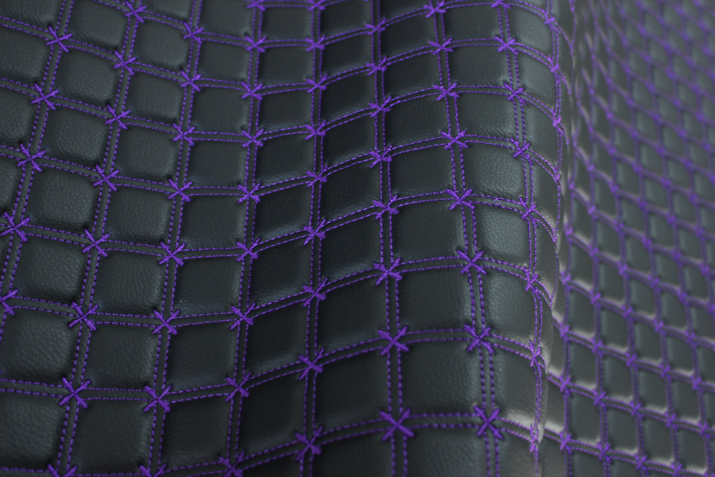 Purple Snowflake Cross Quilted Black Vinyl Faux Leather Car Upholstery Fabric | 2" x 5cm Stitch with 5mm Foam Backing | 140cm Wide | Automotive