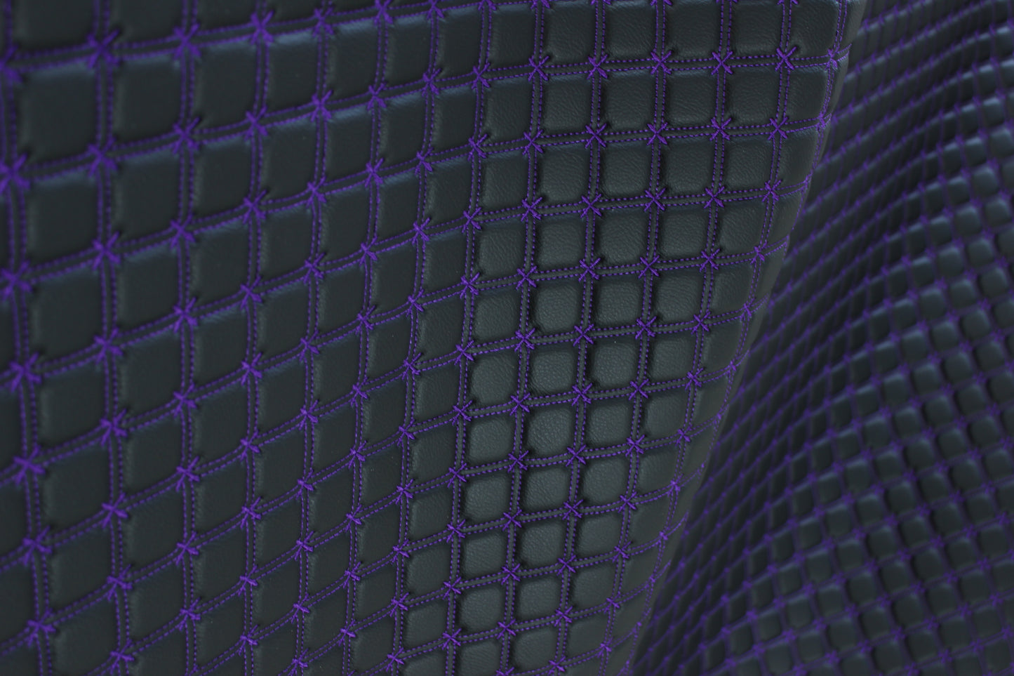 Purple Snowflake Cross Quilted Black Vinyl Faux Leather Car Upholstery Fabric | 2" x 5cm Stitch with 5mm Foam Backing | 140cm Wide | Automotive