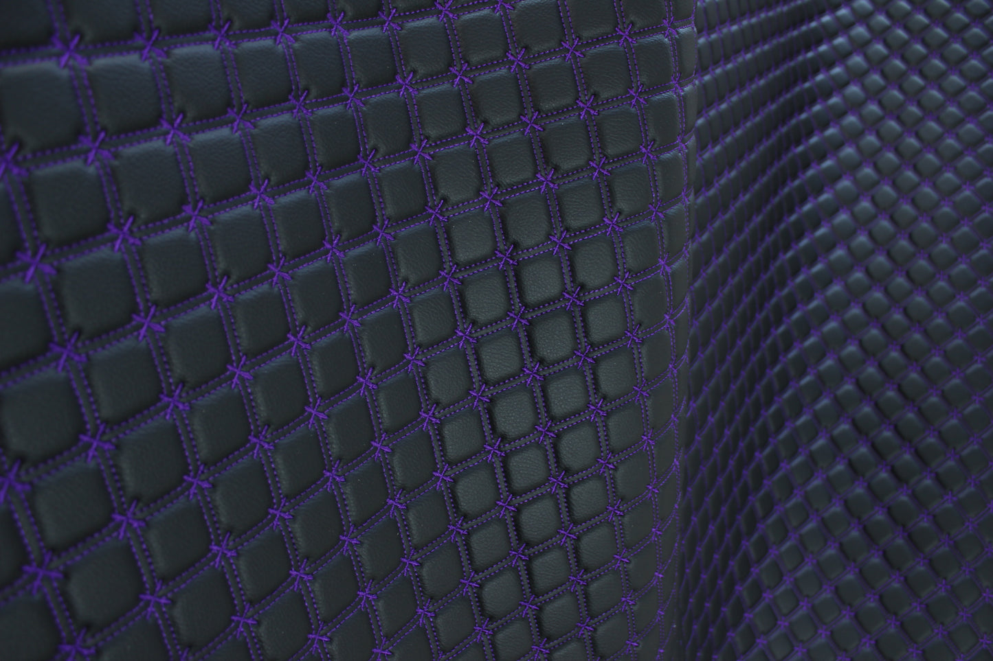 Purple Snowflake Cross Quilted Black Vinyl Faux Leather Car Upholstery Fabric | 2" x 5cm Stitch with 5mm Foam Backing | 140cm Wide | Automotive