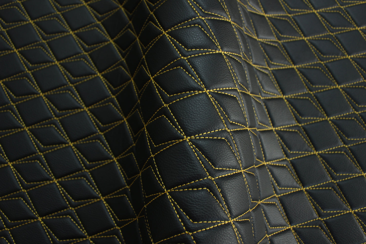 Gold Upholstery Synthetic Butterfly Stitched Black Leather & Foam Backing - Perfect for DIY Projects |Car Seats | Door ,Interior, Headline |140cm