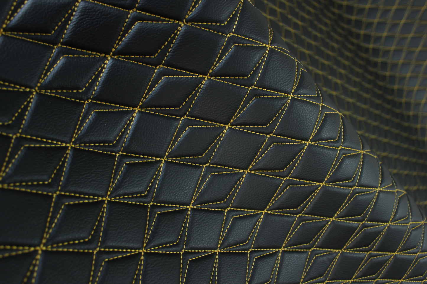 Gold Upholstery Synthetic Butterfly Stitched Black Leather & Foam Backing - Perfect for DIY Projects |Car Seats | Door ,Interior, Headline |140cm