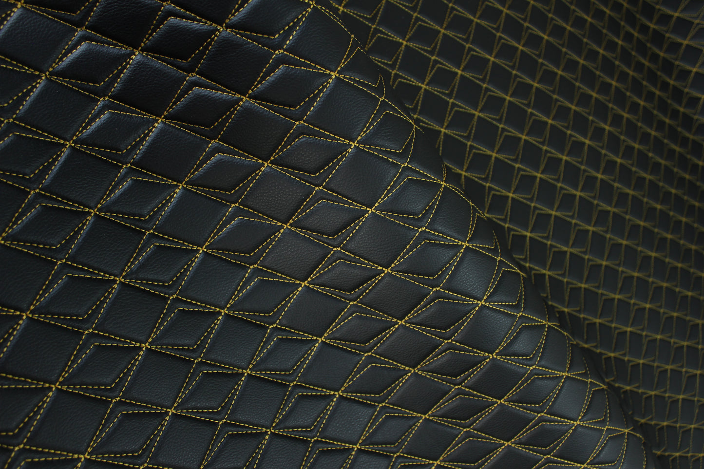 Gold Upholstery Synthetic Butterfly Stitched Black Leather & Foam Backing - Perfect for DIY Projects |Car Seats | Door ,Interior, Headline |140cm