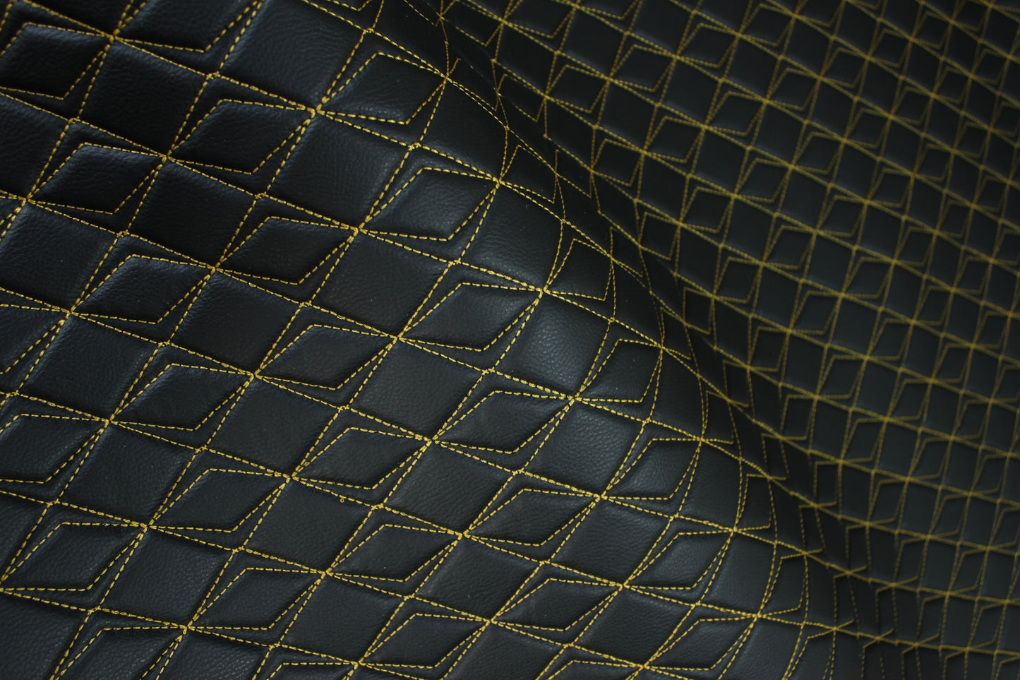 Gold Upholstery Synthetic Butterfly Stitched Black Leather & Foam Backing - Perfect for DIY Projects |Car Seats | Door ,Interior, Headline |140cm