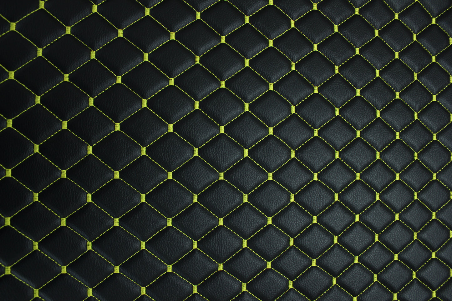 Black Yellow Quilted Vinyl Faux Leather Car Upholstery Fabric | 2"x2" 5x5cm Diamond Stitch with 5mm Foam | 140cm Wide | Automotive