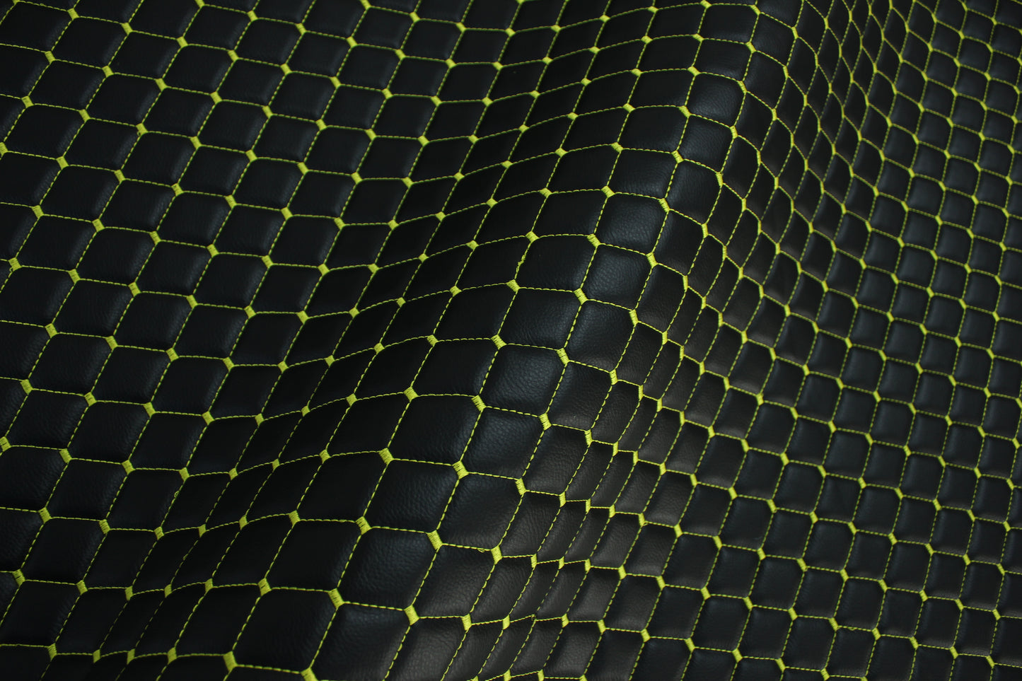 Black Yellow Quilted Vinyl Faux Leather Car Upholstery Fabric | 2"x2" 5x5cm Diamond Stitch with 5mm Foam | 140cm Wide | Automotive