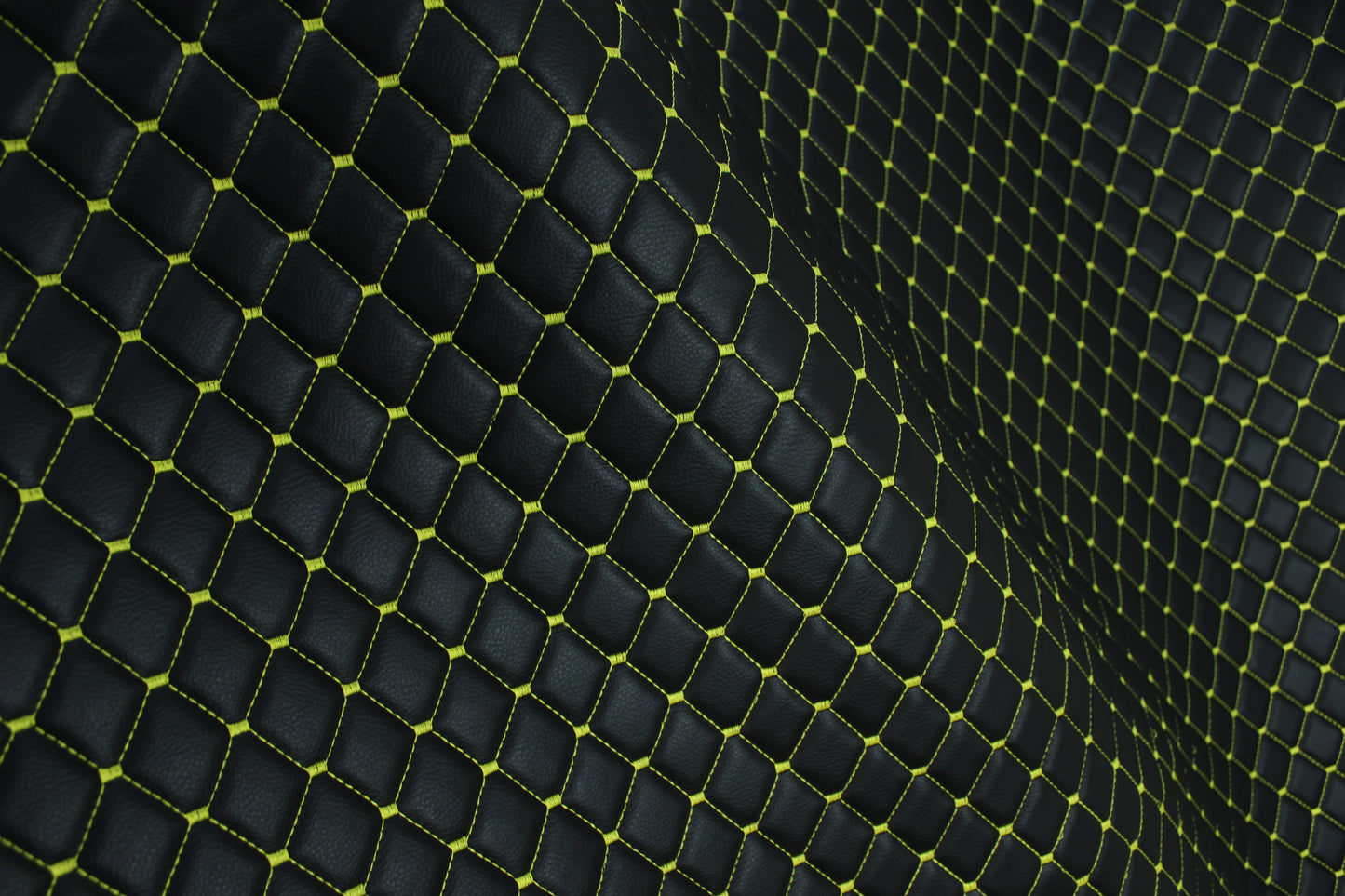 Black Yellow Quilted Vinyl Faux Leather Car Upholstery Fabric | 2"x2" 5x5cm Diamond Stitch with 5mm Foam | 140cm Wide | Automotive