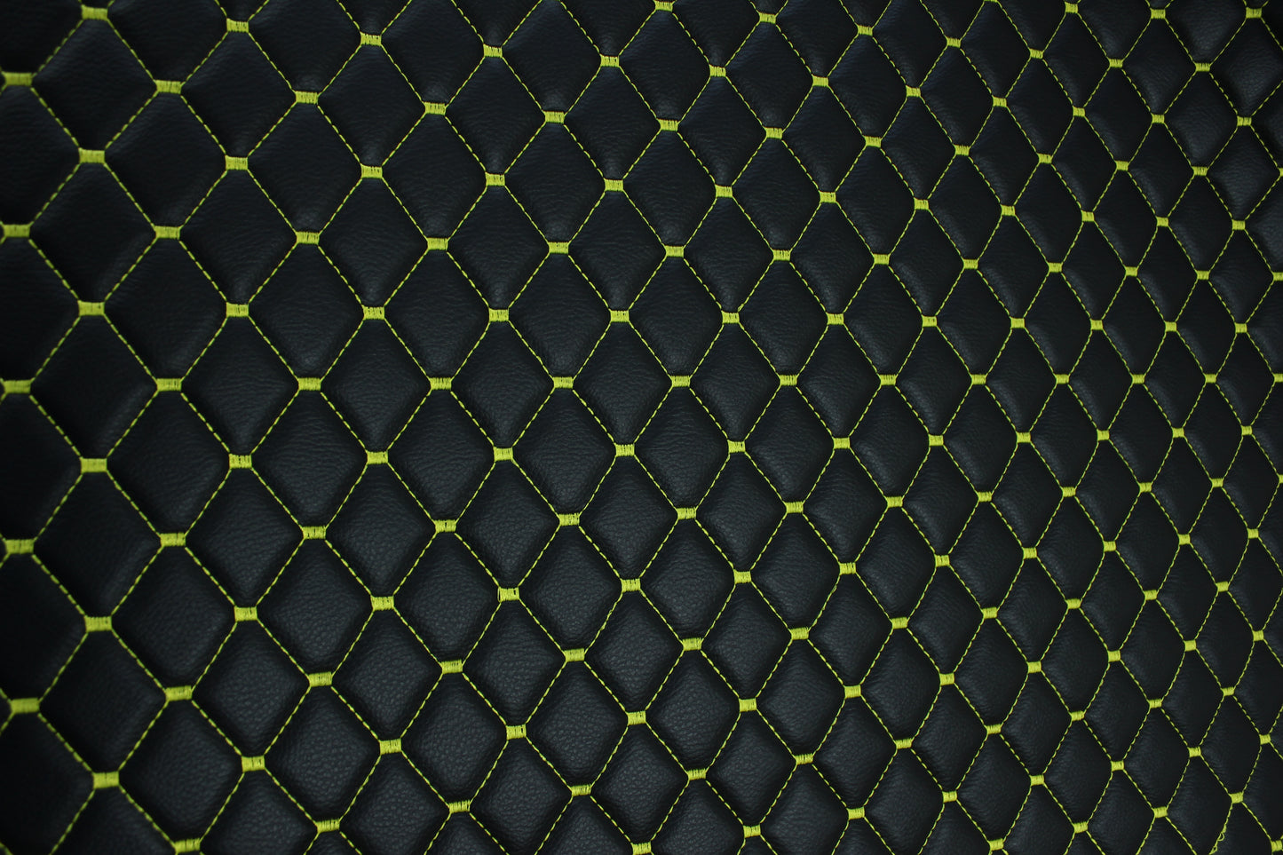Black Yellow Quilted Vinyl Faux Leather Car Upholstery Fabric | 2"x2" 5x5cm Diamond Stitch with 5mm Foam | 140cm Wide | Automotive