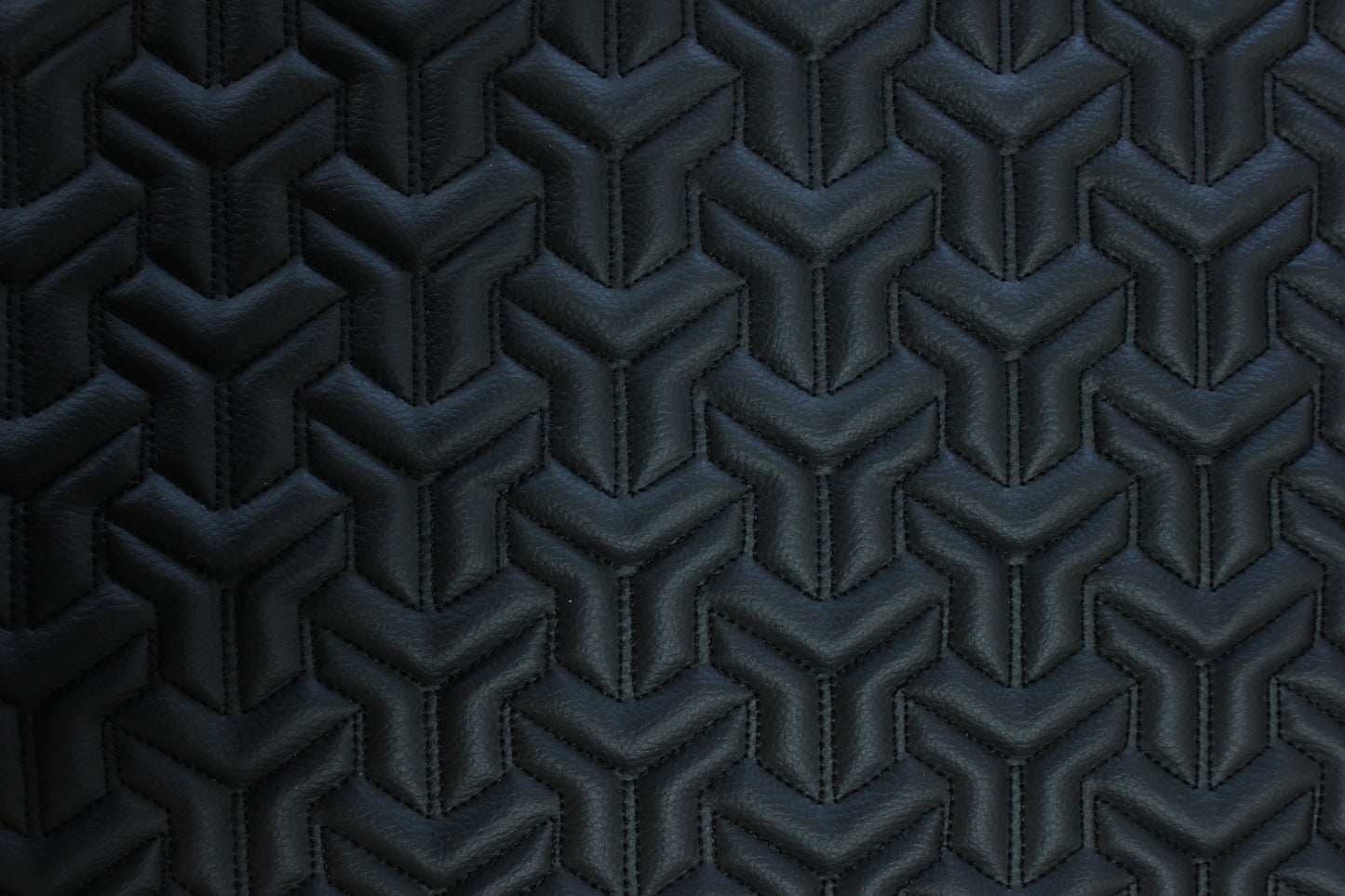Trio Triangle Black Quilted Faux Leather Upholstery Fabric | Foam Backing | Automotive, Marine, Furniture | 140cm (55.1") Wide Mercedes - BMW - VW