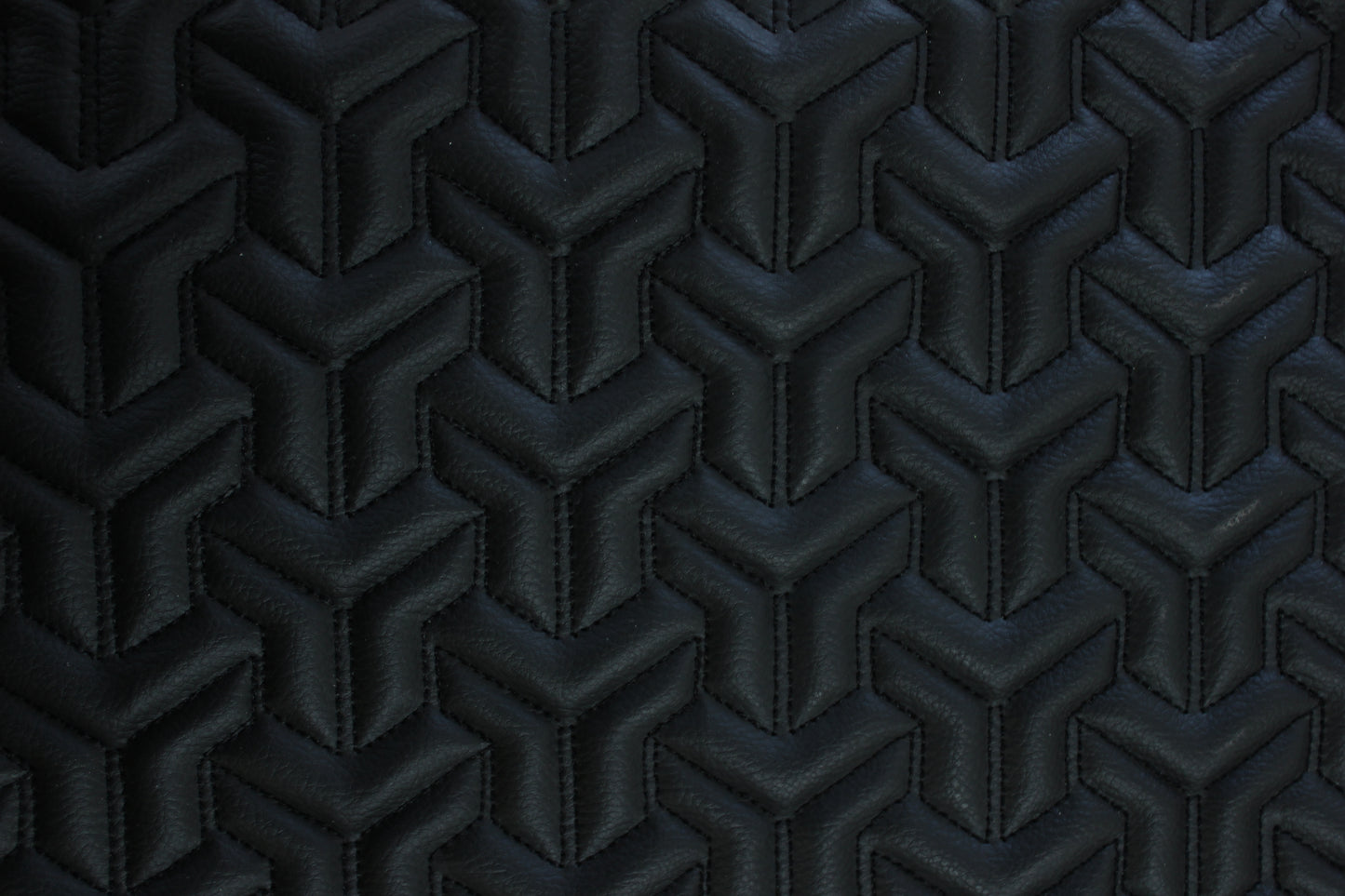 Trio Triangle Black Quilted Faux Leather Upholstery Fabric | Foam Backing | Automotive, Marine, Furniture | 140cm (55.1") Wide Mercedes - BMW - VW