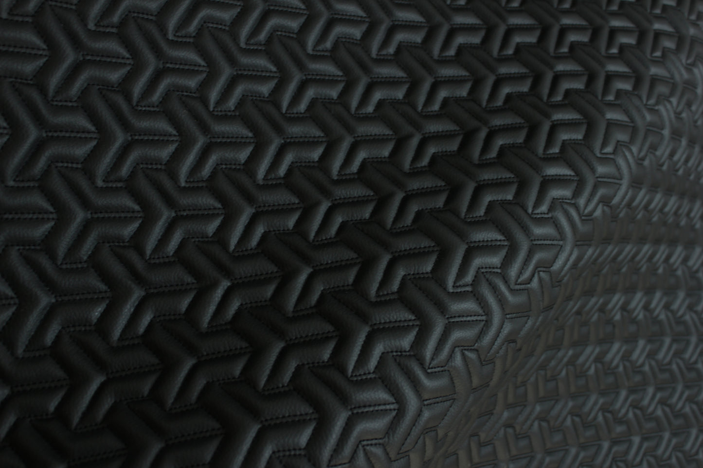 Trio Triangle Black Quilted Faux Leather Upholstery Fabric | Foam Backing | Automotive, Marine, Furniture | 140cm (55.1") Wide Mercedes - BMW - VW