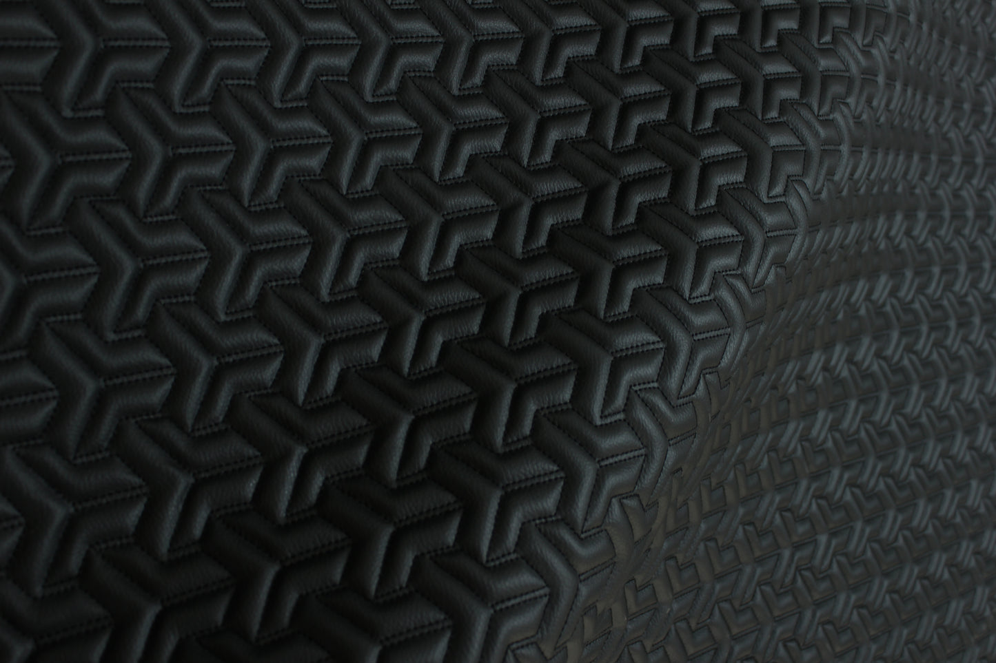 Trio Triangle Black Quilted Faux Leather Upholstery Fabric | Foam Backing | Automotive, Marine, Furniture | 140cm (55.1") Wide Mercedes - BMW - VW