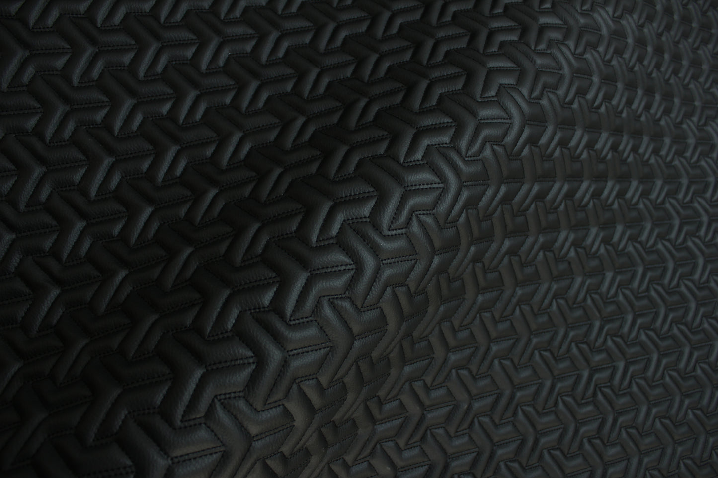 Trio Triangle Black Quilted Faux Leather Upholstery Fabric | Foam Backing | Automotive, Marine, Furniture | 140cm (55.1") Wide Mercedes - BMW - VW