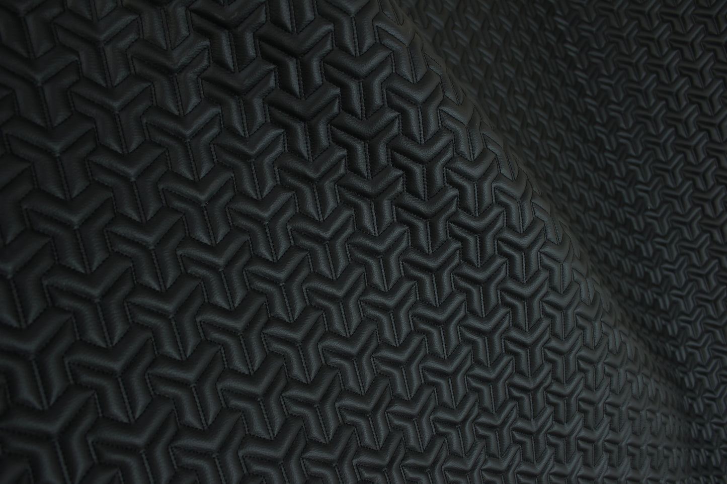 Trio Triangle Black Quilted Faux Leather Upholstery Fabric | Foam Backing | Automotive, Marine, Furniture | 140cm (55.1") Wide Mercedes - BMW - VW