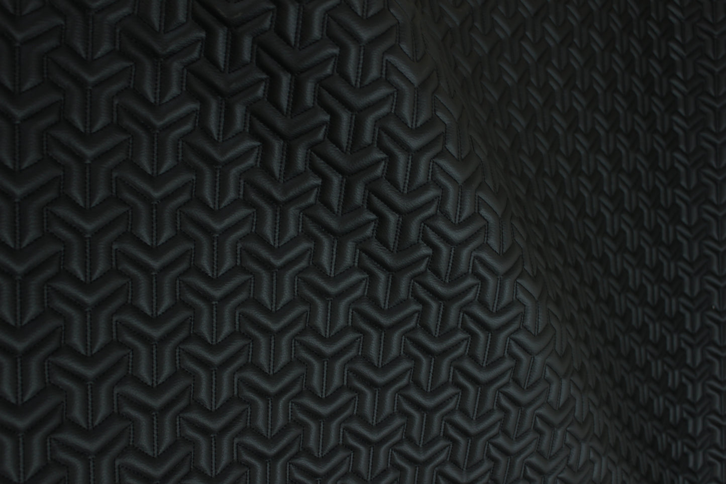 Trio Triangle Black Quilted Faux Leather Upholstery Fabric | Foam Backing | Automotive, Marine, Furniture | 140cm (55.1") Wide Mercedes - BMW - VW