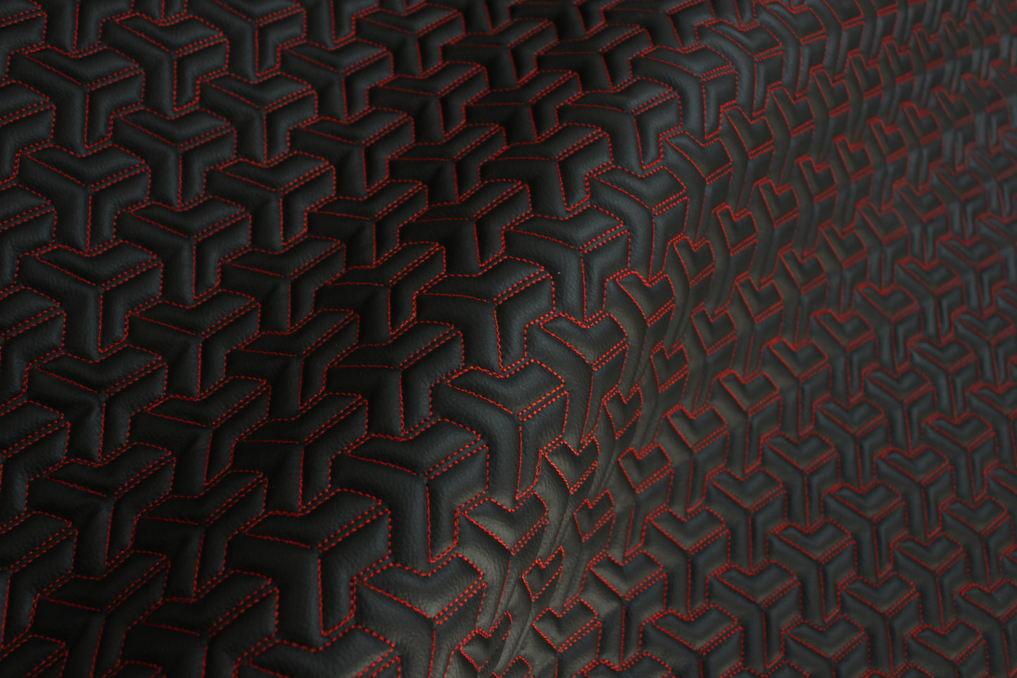 Trio Triangle Red Quilted Faux Leather Upholstery Fabric | Foam Backing | Automotive, Marine, Furniture | 140cm (55.1") Wide Mercedes - BMW - VW