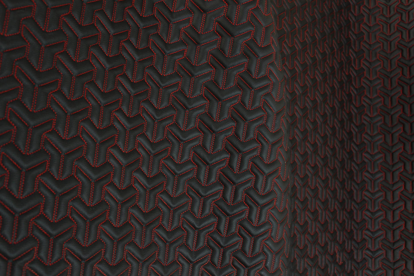 Trio Triangle Red Quilted Faux Leather Upholstery Fabric | Foam Backing | Automotive, Marine, Furniture | 140cm (55.1") Wide Mercedes - BMW - VW