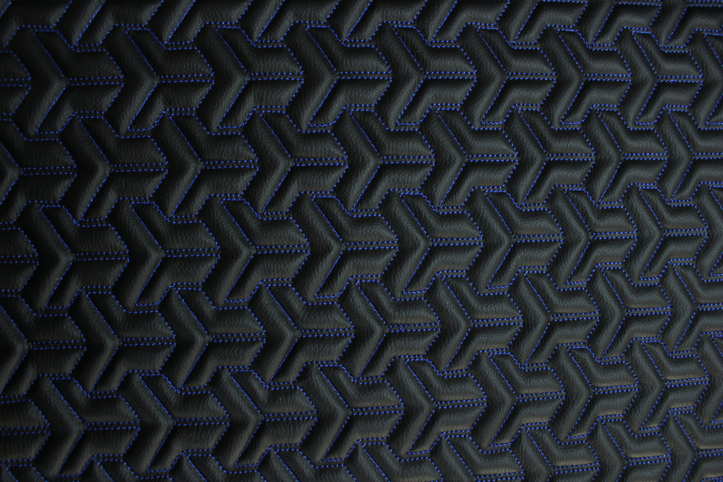 Trio Triangle Blue Quilted Faux Leather Upholstery Fabric | Foam Backing | Automotive, Marine, Furniture | 140cm (55.1") Wide Mercedes - BMW - VW