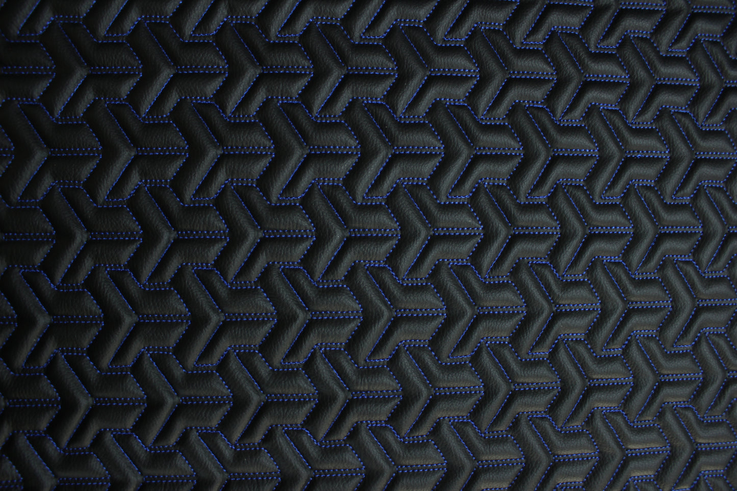 Trio Triangle Blue Quilted Faux Leather Upholstery Fabric | Foam Backing | Automotive, Marine, Furniture | 140cm (55.1") Wide Mercedes - BMW - VW