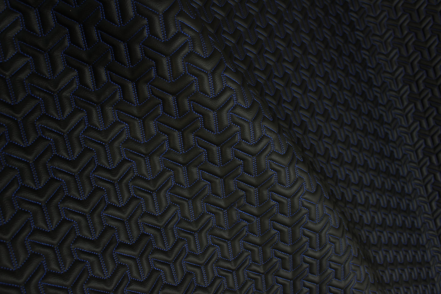 Trio Triangle Blue Quilted Faux Leather Upholstery Fabric | Foam Backing | Automotive, Marine, Furniture | 140cm (55.1") Wide Mercedes - BMW - VW