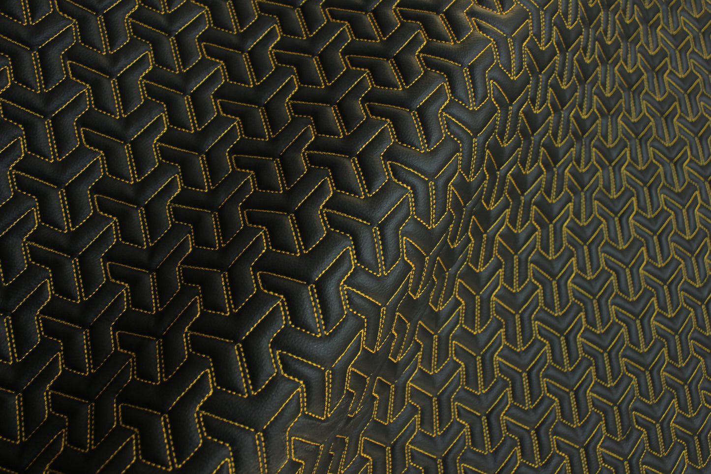 Trio Triangle Yellow Quilted Faux Leather Upholstery Fabric | Foam Backing | Automotive, Marine, Furniture | 140cm (55.1") Wide Mercedes - BMW - VW