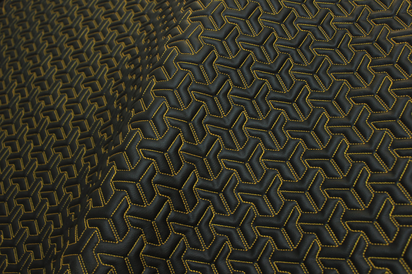 Trio Triangle Yellow Quilted Faux Leather Upholstery Fabric | Foam Backing | Automotive, Marine, Furniture | 140cm (55.1") Wide Mercedes - BMW - VW