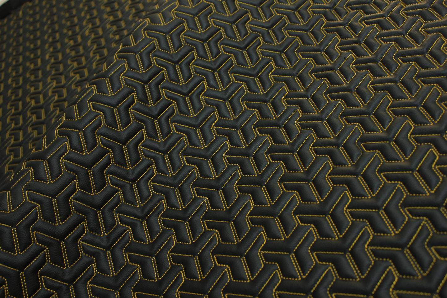 Trio Triangle Yellow Quilted Faux Leather Upholstery Fabric | Foam Backing | Automotive, Marine, Furniture | 140cm (55.1") Wide Mercedes - BMW - VW