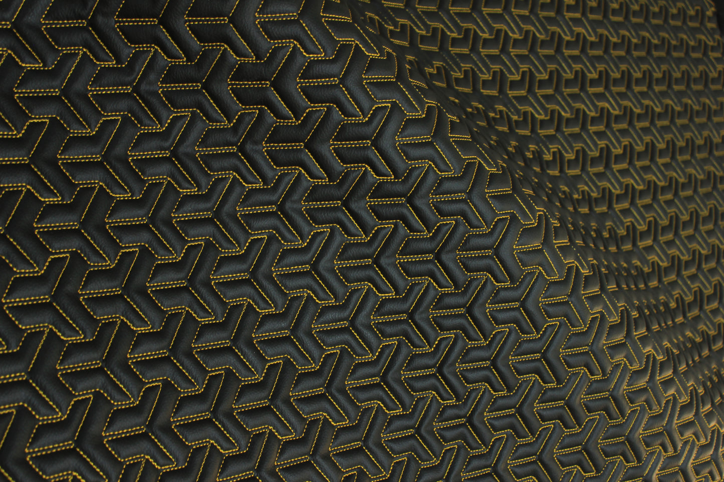 Trio Triangle Yellow Quilted Faux Leather Upholstery Fabric | Foam Backing | Automotive, Marine, Furniture | 140cm (55.1") Wide Mercedes - BMW - VW