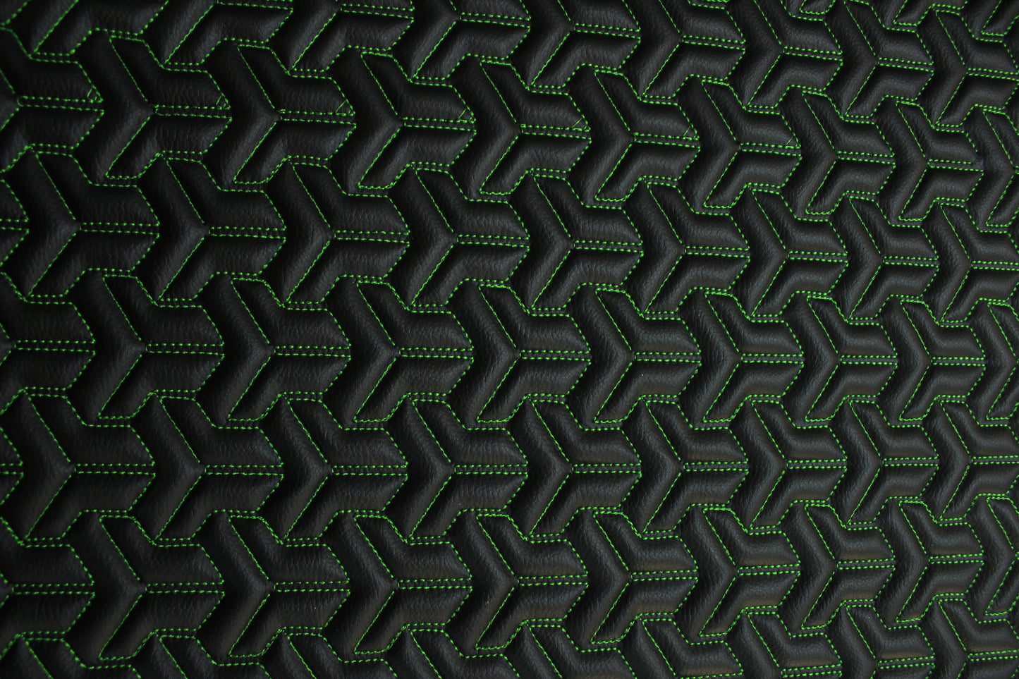 Trio Triangle Green Quilted Faux Leather Upholstery Fabric | Foam Backing | Automotive, Marine, Furniture | 140cm (55.1") Wide Mercedes - BMW - VW