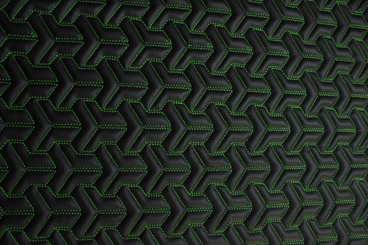 Trio Triangle Green Quilted Faux Leather Upholstery Fabric | Foam Backing | Automotive, Marine, Furniture | 140cm (55.1") Wide Mercedes - BMW - VW
