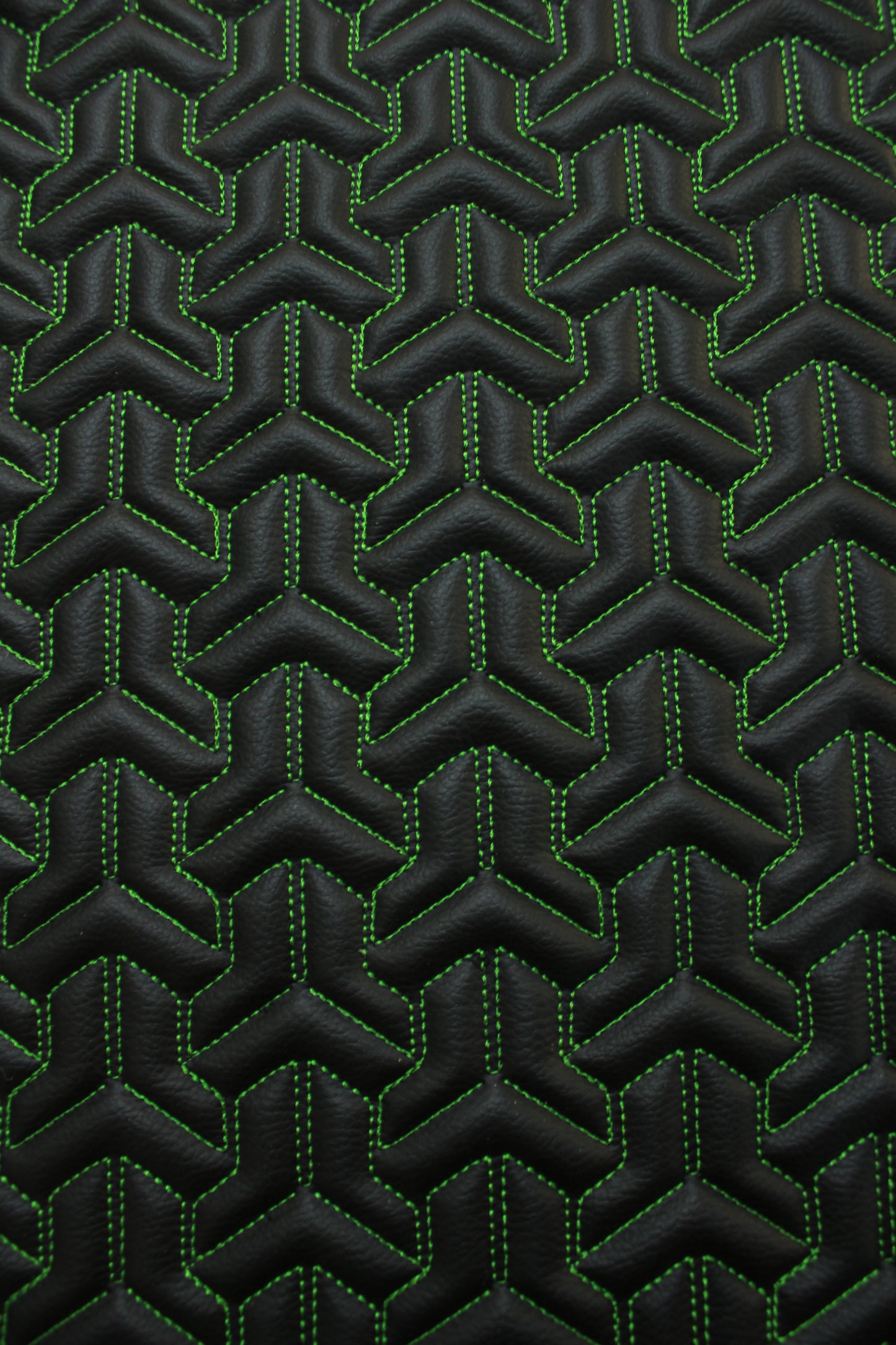 Trio Triangle Green Quilted Faux Leather Upholstery Fabric | Foam Backing | Automotive, Marine, Furniture | 140cm (55.1") Wide Mercedes - BMW - VW