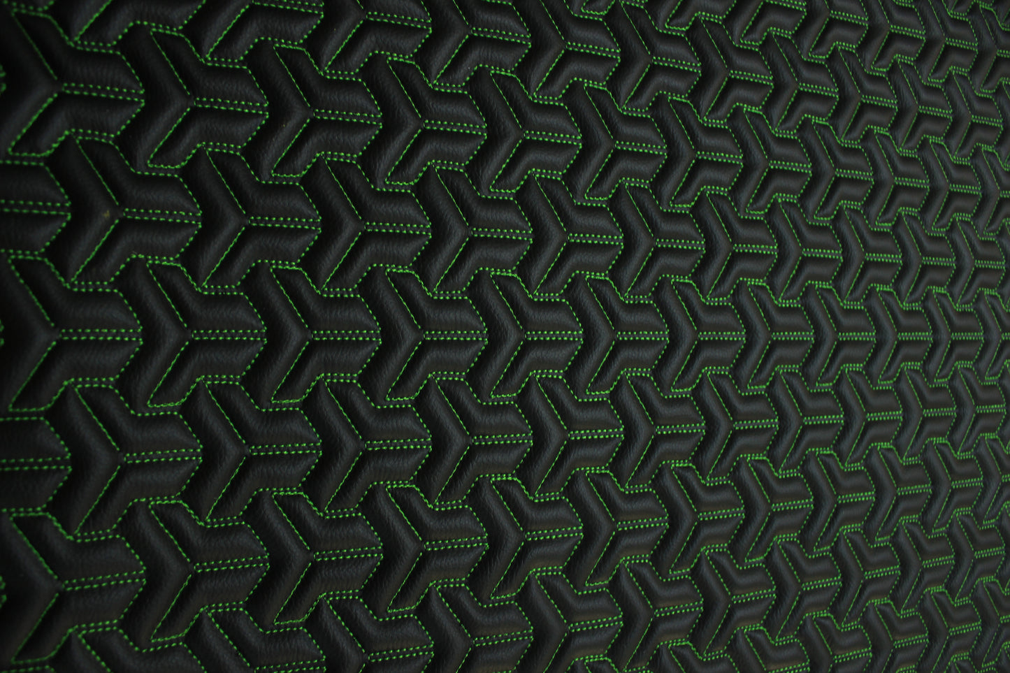 Trio Triangle Green Quilted Faux Leather Upholstery Fabric | Foam Backing | Automotive, Marine, Furniture | 140cm (55.1") Wide Mercedes - BMW - VW